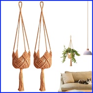 Macrame Plant Holder 2X Woven Rope Hanger Trendy Boho Crochet Flower Pots Basket for Indoor Outdoor 