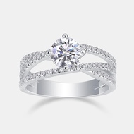S925 Sterling Silver Diamond Ring Suitable Banquets Wedding 1CT Round Moissanite Ring