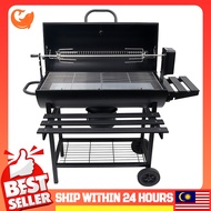 Large Outdoor Charcoal Barbecue Grill With Automatic Rotisserie Function and Thermometer Family Camp