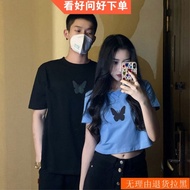 10007批發爆款女士T卹 女士上衣 夏季2025新款韓版反光蝴蝶印花短袖t卹女ins超火打底衫短款上衣潮Ladies T-shirt Ladies Top