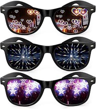 Pack of 3 Diffractions Party Glasses with 3D Prism Heart Star Effect, Funny Glasses Refractive Glass