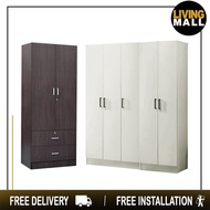 Living Mall Chicago Series 2/3/4/5 Door Wardrobe In White, Whitewash And Walnut Color