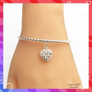 💥PROMO💥#JG020 Silver Glitter Twist Torque Heart Charm Bangle-925 Sterling Silver (Gelang Tangan)