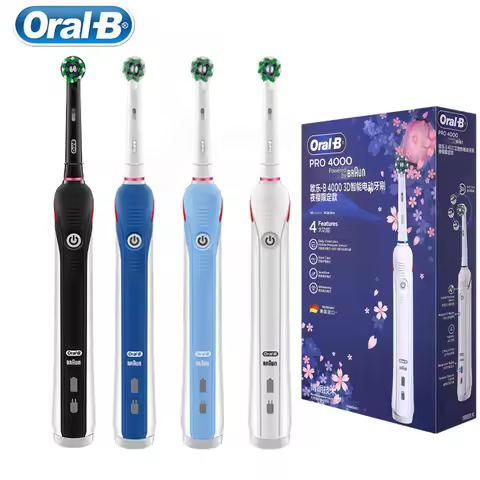 Oral B Electric Toothbrush Pro4000 Visible Pressor Sensor 3D White Teeth Whitening Brush 4 Modes Tim