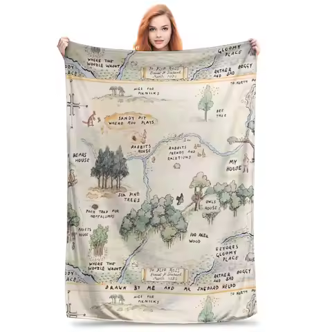 Winnie the Pooh Eeyore Gloomy Place Map Flannel Throw Blanket Novelty Decorative Cozy Fleece Home De