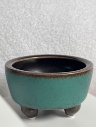 綠松石色陶瓷三足小香爐 個人收藏品 全新