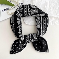 腰果花棉麻方巾 - 黑/白/红 56x56 cm | Cotton-Linen Paisley Square Scarf - Black/White/Red 56x56 cm