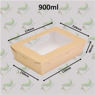 Combo 50 Hộp Chữ Nhât Giấy Kraft Nắp Gập Có Mặt Kính Trong Đựng Salad thức ăn các loại - T2Ecogreen