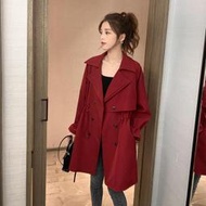 台灣現貨紅色洋裝 雙排扣中長版洋裝 女韓版3XL大尺碼長袖西裝 寬鬆休閒收腰風衣外套  露天市集  全台最大的網路購物市