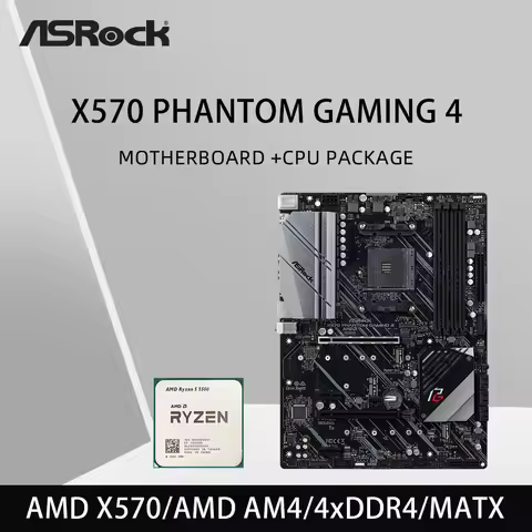 ASRock X570 Motherboard Set Kit with Ryzen 5 5500 CPU X570 PHANTOM GAMING 4 Motherboard DDR4 M.2 NVM