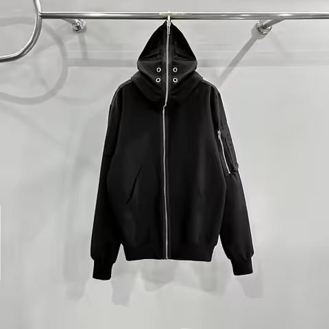 New Luxury 2025 Rick Four Holes Zipper Pockets Pullover Hoodies Hoody hooded Sweatshirts velvet Cott