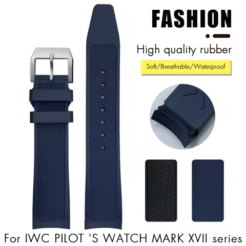 19mm 20mm Curved Rubber Silicone Watchband Fit for IWC Big Pilot Portofino Mark Black Blue Bracelets