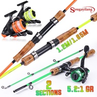 Sougayilang Cost-effective 2 sections MINI Fishing Set 1.2m-1.65 m Fishing Rod and 5.2:1 Gear Ratio 