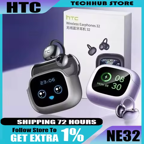 HTC NE32 Bluetooth Earphone V6.0 Ear Clip Noise Reduction OWS Sports Wireless Headphone Long-life AI