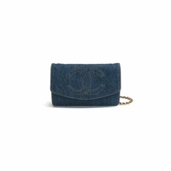 Chanel 藍色 丹寧 woc 4開 肩背包