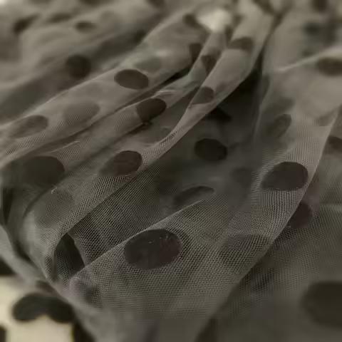 black tulle Lace fabric with big polka dots tulle mesh fabric with velvet dot new arrival hot sellin