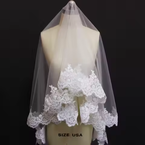 Customized NO COMB! Lace Wedding Veil with Bling Sequins, Bridal Veil WITHOUT Comb, Single Tier 1.5m