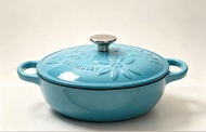 全新有盒 Le Creuset 鑄鐵鍋 26cm 藍色 花紋 琺瑯鍋
