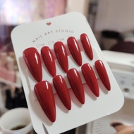 Red False Nails ️ (26) Long-Lasting Glass Top Glue + File (Red26)