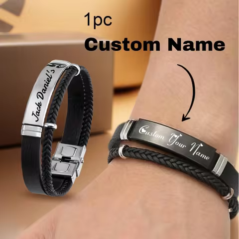 Custom engraved name braided rope stainless steel bracelet, personalised engraved text twisted rope 