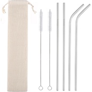 A Set of 4 Reusable Metal Straws, 10.5-Inch Long Stainless Steel Straws, Equipped with Cleaning Brus