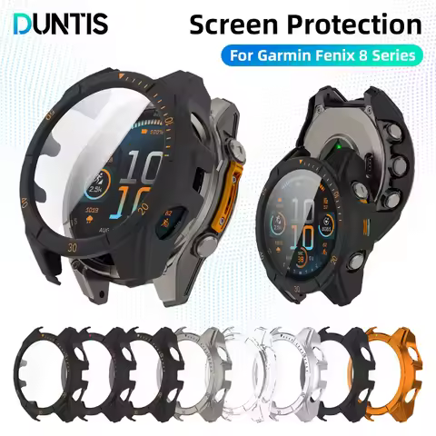 Glass+PC Case for Garmin Fenix 8 51mm 47mm 43mm AMOLED Solar Screen Protector Tempered Glass Bumper 