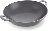 Dash Zakarian By 14” Cast Iron Wok for Restaurant Quality Stir Fry, Seafood, Deep Frying, and Steaming - Grey