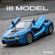 1:32 Scale BMW I8 Alloy Car Model Light & Sound Effect Diecast Car Toys for Boys Birthday Gift Kids 