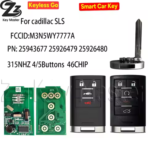 Zz 4/5 Buttons For Cadillac CTS STS SLS 2008-2014 Fob 315MHz ID46 Chip M3N5WY7777A Smart Remote Cont