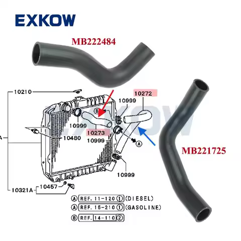 Radiator Upper Lower Hose for Mitsubishi L200 Triton II K04T K14T K24T K34T 4D56 2.5D 1986-2001 MB22