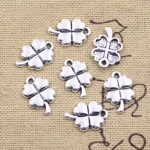 50pcs Charms lucky clover irish four leaf 15x11mm Antique Silver Color Pendants DIY Making Findings 