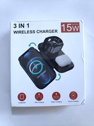 3合1 Qi 便攜式摺疊無線充電器 手機/手錶/耳機3個裝置同時充電 3-Device Qi USB-C 15W Wireless Charger 無線充電座