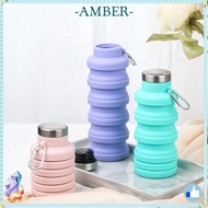 AMBER Collapsible Water Bottle, 17oz Silicone Foldable Water Bottle, Portable Leakproof BPA Free Lig