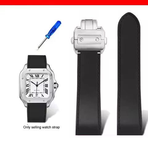 23 25mm For Cartier santos100 Santos silicone rubber watch strap santos 100 Metal buckle watchband m