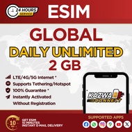 eSIM GLOBAL Daily Unlimited 2GB Data 1-7 DAYS | eSIM Activated Instantly