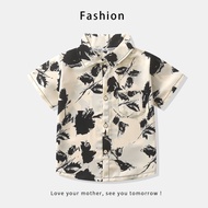 Shirt for Kids Boy/girl Summer New Fashion Korean Style Floral Chiffon Short Sleeve Neckline Hemming Flower Shirt for Small Children Loose Casual and Versatile Shirt Top
