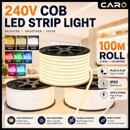 <100M Roll> COB LED Strip AC220V-240V 320LED/M 8mm Silicone Waterproof Bright 3K/4K/6K Blue/Ice Blue