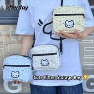 AFTERDAY568 Camera Pouch, Large Capacity Kitten Polka Dot Print Storage Bag, INS with Strap Cosmetic