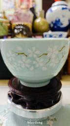 日本回流 庫山窯手刻櫻花青瓷碗 米飯碗 湯吞 抹茶碗，小清新10134