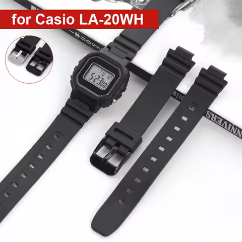Strap for Casio LA-20WH Black Resin TPU Watch Band Women Sports Waterproof Silicone Stainless Steel 