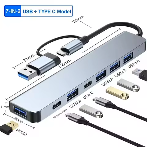 7-in-1 USB C Docking Station USB 3.0 Hub Type C Hub Adapter 5Gbps High Speed USB C Splitter OTG Adap