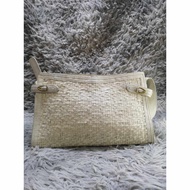 White Woven Leather Baguette Bag