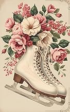 Pink Vintage Floral Holiday Journal - Ice Skates and Roses - Romantic Soft Girl Notebook: 120 Lined 