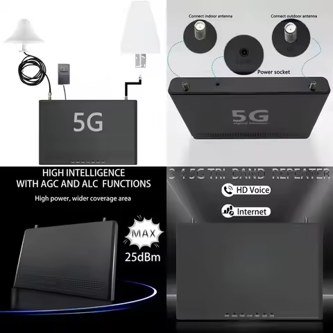 Triple Band Cellular Signal Repeater for 5G N78 4G 1800MHz 2100MHz AGC ALC Network Booster Mobile Am