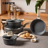 Carote Non Stick frying pan 30cm Kawali wok pot Cookware Sets 4 pcs Suitable for all stoves with lid