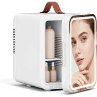 4 Liter Mini Fridge with Dimmable LED Mirror, AC/DC Beauty Fridge with Removable Shelf and Handle, f