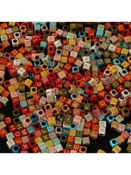 500顆6mm信封珠，丙烯酸金色彩色珠子字母AZ立方珠子，適用於珠寶製作、手鐲、項鍊、鑰匙扣