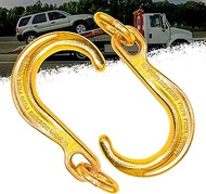 TOYO-INTL 2pcs 8" Inch J Tow Hook with Link, Heavy Duty G70 Tow Axle Strap Wrecker Roll Back Clevis,