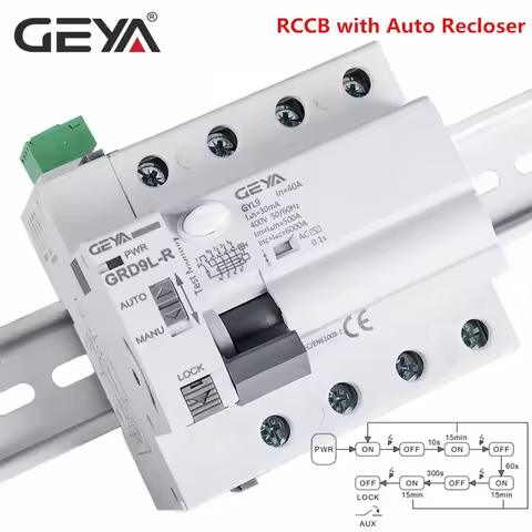 GEYA GRD9L 6KA ELCB RCCB 4 Pole Automatic Reclosing Device Remote Control Circuit Breaker Self Reclo