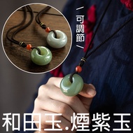 Necklace Hetian Jade Smoke Purple Jade Jade Necklace Safe Buckle Necklace Jade Necklace Safe Necklac